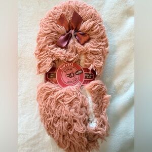 Fuzzy Plush Slippers Pink Bow Cozy House Shoes Womens 8-10 NEW
